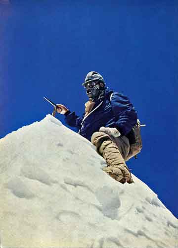 
Makalu First Ascent - Expedition leader Jean Couzy on the Makalu summit May 15, 1955 Photographed By Lionel Terray
